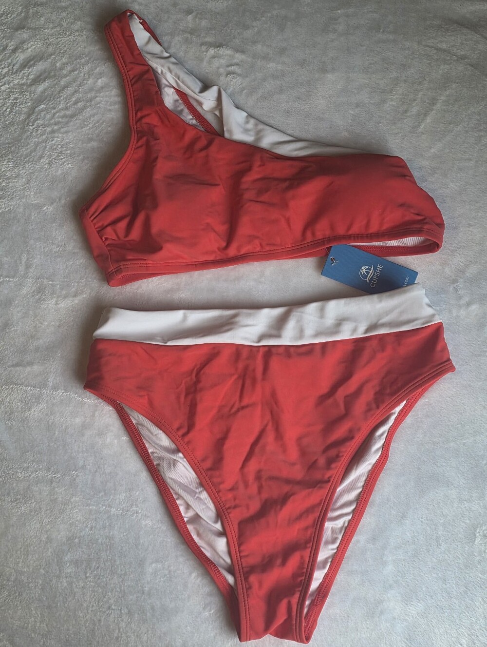 Cupshe One-Shoulder Red & White Women’s Bikini Set Size Small